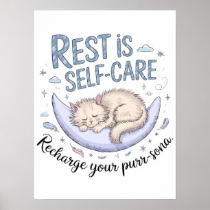 Affiche Le repos est l'autosoins - conception de chats cou