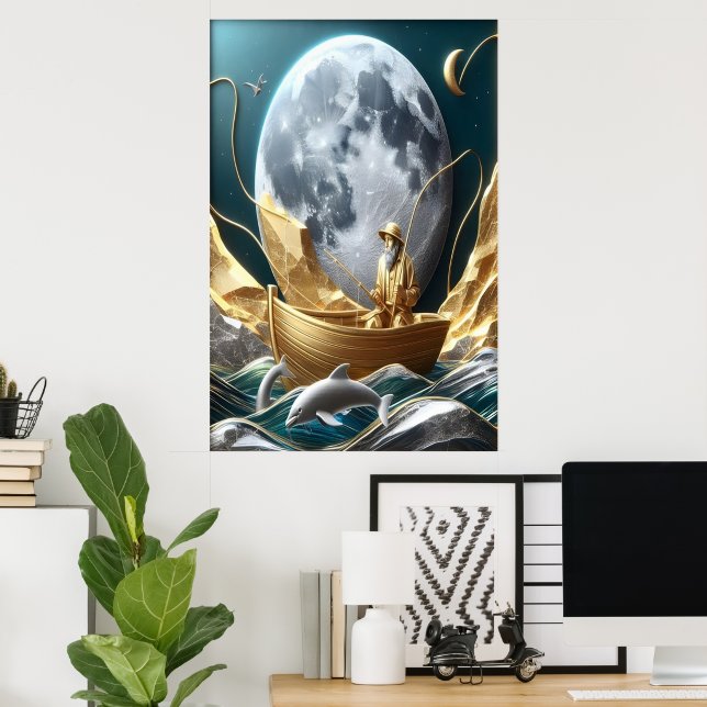 Affiche Le rêve du pêcheur sur la Lune (Bureau à domicile)