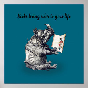 Affiche Le rhinocéros lecteur aime les livres