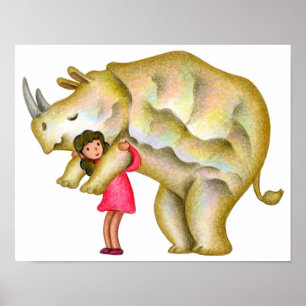 Affiche Le rhinocéros veut être gâté par une fille.