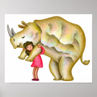 Affiche Le rhinocéros veut être gâté par une fille.