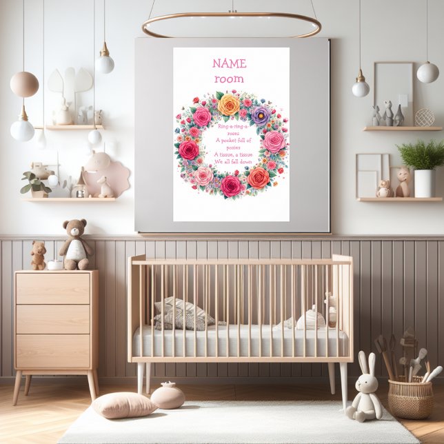 Affiche Le rime de la crèche "Bague un anneau O Roses" per (Cute nursery rhyme personalize poster. Great gift for baby shower.)