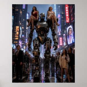 Affiche Le Robot Marchant à Travers la Ville