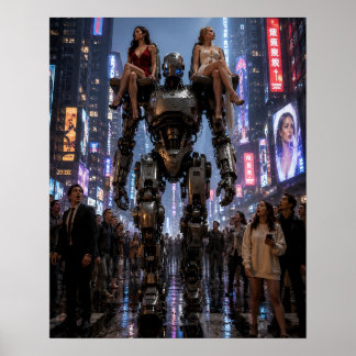 Affiche Le Robot Marchant à Travers la Ville