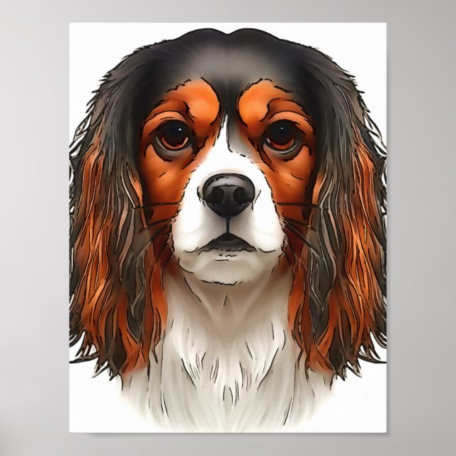 Affiche Le roi Charles Cavalier Spaniel Portrait pour anim (Devant)