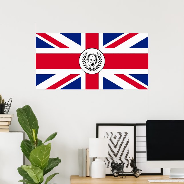 Affiche Le roi Charles III sur le drapeau britannique de l (Bureau à domicile)