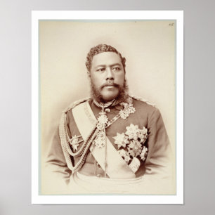 Affiche Le roi Kalakaua (1836-1891), fin c19e (photo sépia