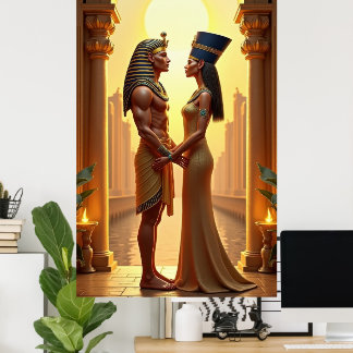 Affiche Le roi Toutânkhamon et la reine Néfertiti debout
