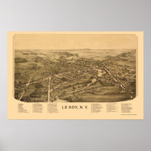 Affiche Le Roy, NY Carte panoramique - 1892