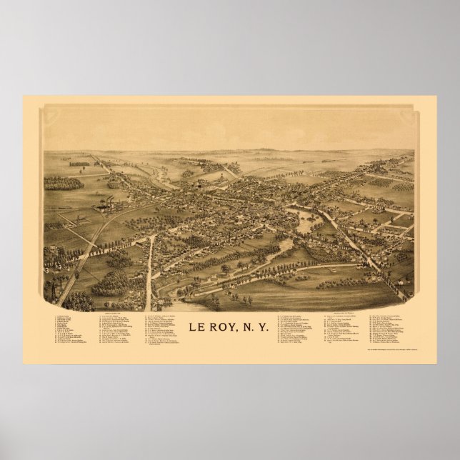 Affiche Le Roy, NY Carte panoramique - 1892 (Devant)