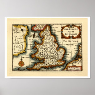 Affiche Le royaume d'Angleterre Ancien Atlas Carte