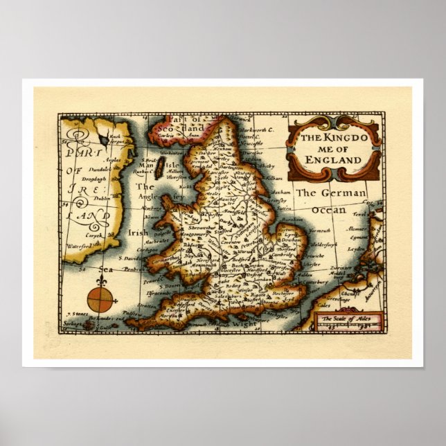 Affiche Le royaume d'Angleterre Ancien Atlas Carte (Devant)