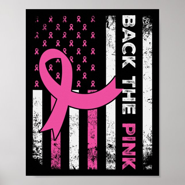 Affiche Le ruban rose American Drapeau Prix du cancer du s (Devant)