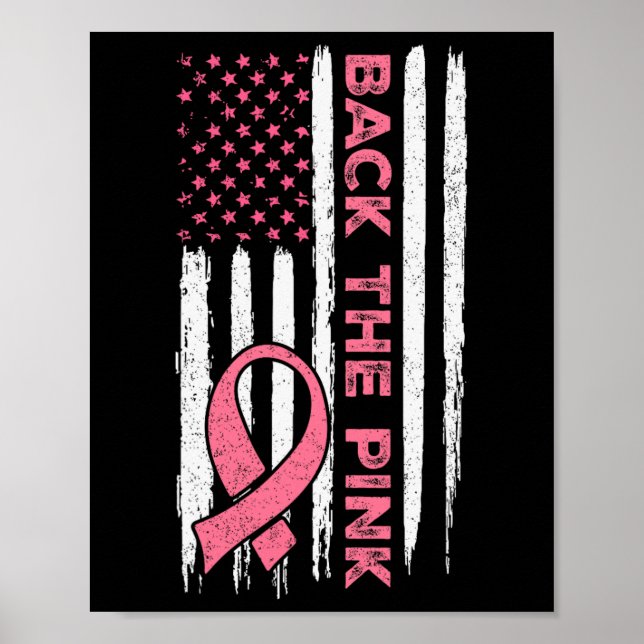 Affiche Le ruban rose American Drapeau Prix du cancer du s (Devant)