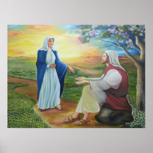 Affiche Le Saint Rosaire : Marie et Jésus dans le Jardin