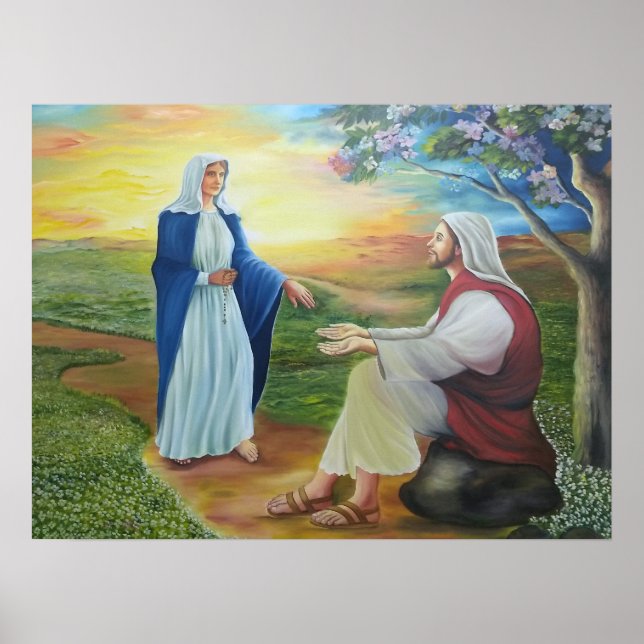 Affiche Le Saint Rosaire : Marie et Jésus dans le Jardin  (Devant)