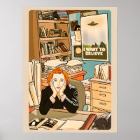 Le sceptique Dana Scully dans le bureau de Mulder