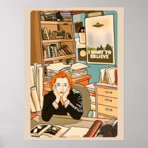 Affiche Le sceptique Dana Scully dans le bureau de Mulder