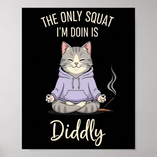 Affiche Le seul squat que je fais est Diddly Funny Cat Yog (Devant)