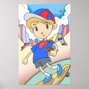Affiche Le skateboardeur fonce à travers les rues de la vi