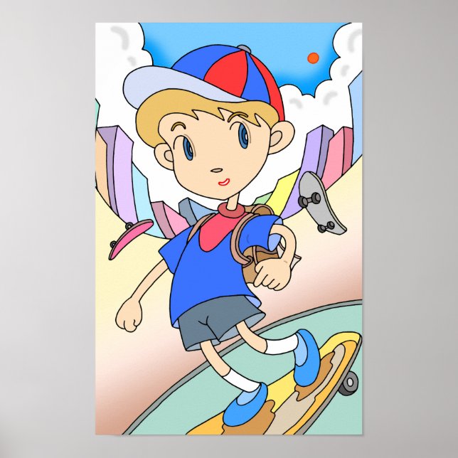 Affiche Le skateboardeur fonce à travers les rues de la vi (Devant)