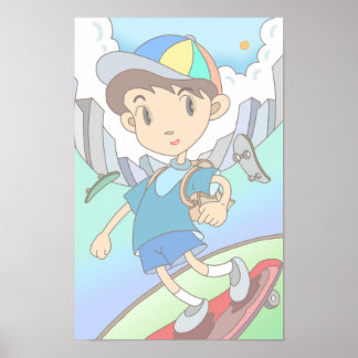 Affiche Le skateboardeur fonce à travers les rues de la vi