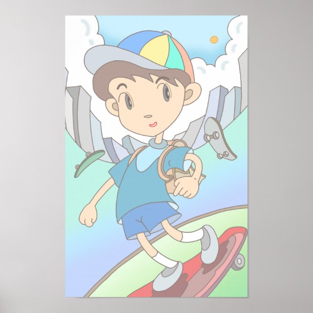Affiche Le skateboardeur fonce à travers les rues de la vi (Devant)