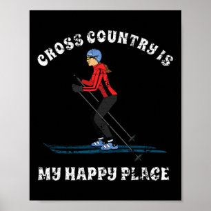 Affiche Le ski de fond est mon endroit heureux T Shirt ama