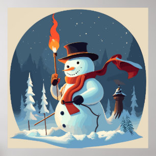 Affiche Le Snowman porte le flambeau olympique