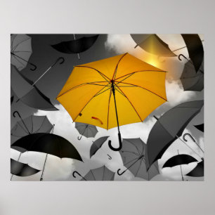 Affiche Le soleil arrive, avalanche de parapluies,