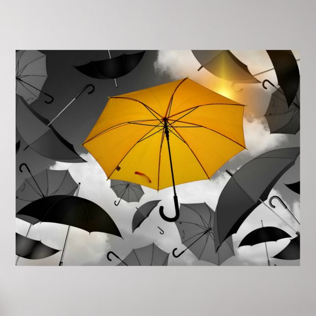 Affiche Le soleil arrive, avalanche de parapluies, (Devant)