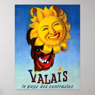 Affiche Le soleil de sourire au Valais, Suisse, voyage