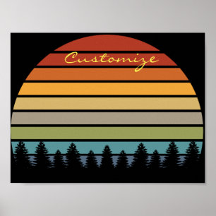 Affiche Le soleil rayé multicolore avec des arbres