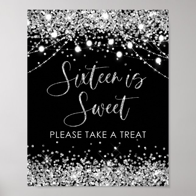 Affiche Le Sweet sixteen d'argent noir est le symbole doux (Devant)