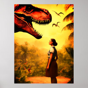 Affiche Le T-Rex va-t-il obtenir la fille dans la forêt su