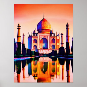 Affiche Le Taj Mahal contre un ciel couché de soleil