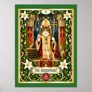 Affiche Le Tarot du Chat Hiérophante - Tradition et Sagess