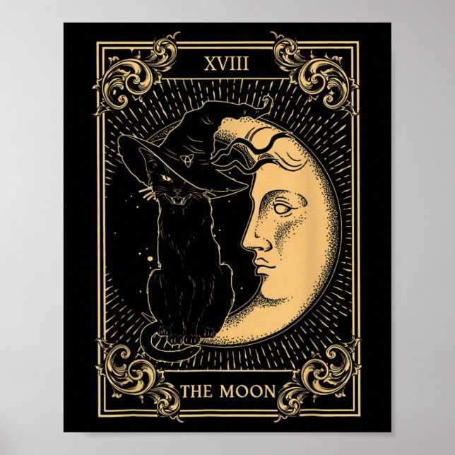 Affiche Le Tarot Lune Xvii Inspiré Chat Noir sorcier Casqu (Devant)