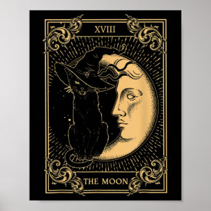 Affiche Le Tarot Lune Xvii Inspiré Chat Noir sorcier Casqu