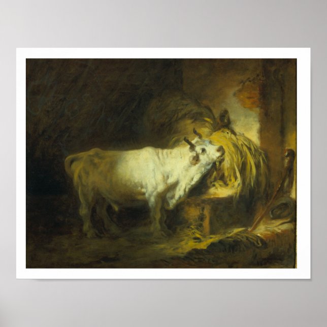 Affiche Le taureau blanc dans la stabilité (huile sur toil (Devant)