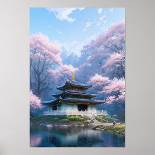 Affiche Le temple shinto en fleurs
