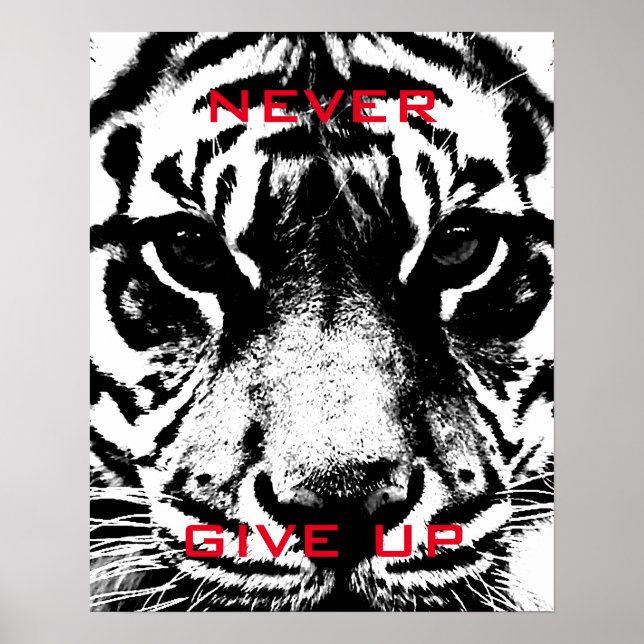 Affiche Le tigre noir et blanc n'abandonne jamais la motiv (Devant)
