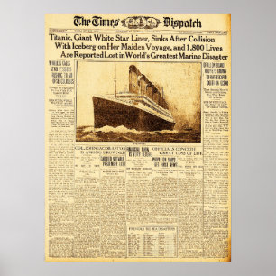 Affiche Le Titanic coule après une collision avec un icebe