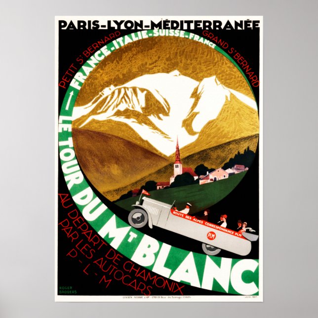 Affiche Le Tour Du MONT BLANC Chamonix Vieux Voyage Suisse (Devant)