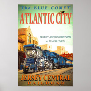 Affiche Le train de voyageurs bleu de comète