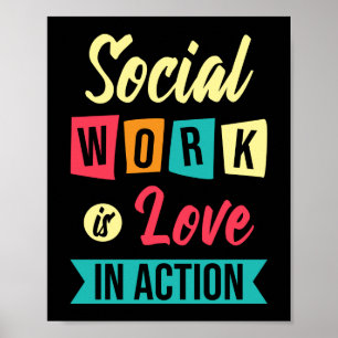 Affiche Le travail social est l'amour Cadeau scolaire La s