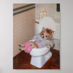 Affiche Le triomphe aux toilettes du Chihuahua rétro d'Hea