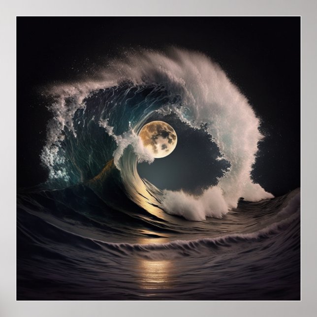 Affiche Le tsunami déferle sous la lumière de la lune. (Devant)