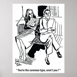 Affiche Le type homme des cavernes, couple en rendez-vous,
