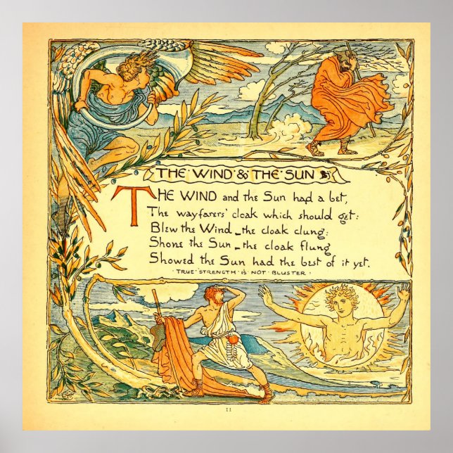 Affiche Le vent et le soleil 1887 Walter Crane (Devant)